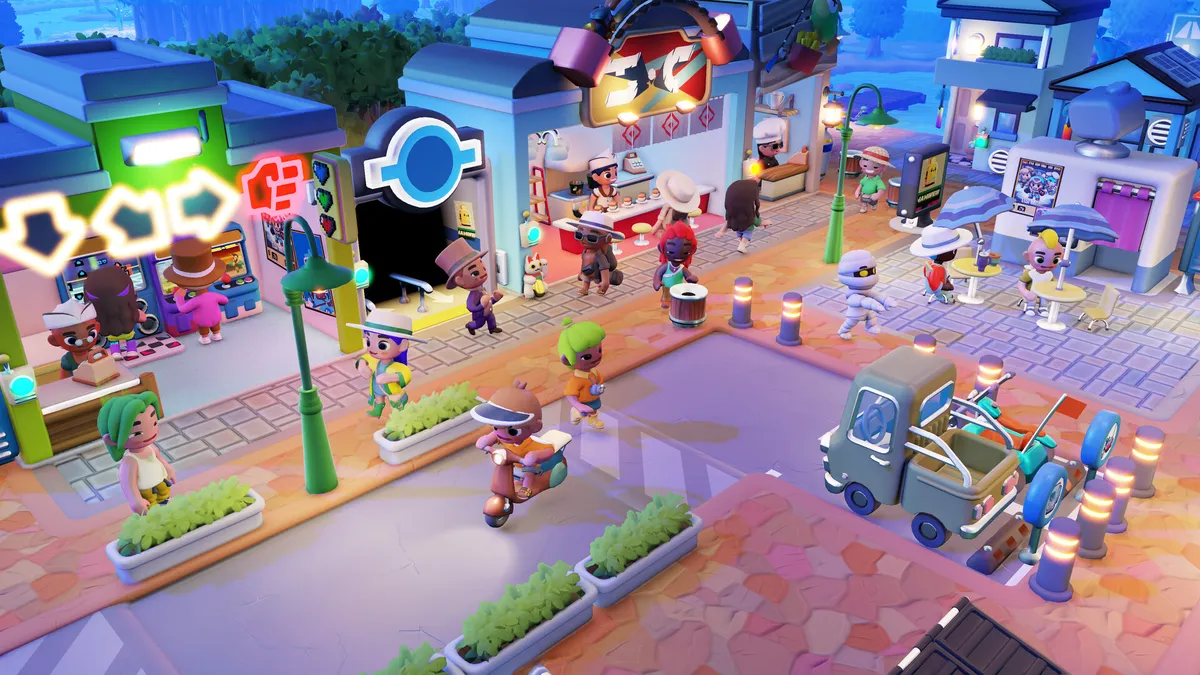 A player building and managing a colorful town in Go-Go Town!